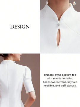 MOTF PREMIUM Blusa De Manga Abullonada Con Cuello En Ojal De Mujer Tejida