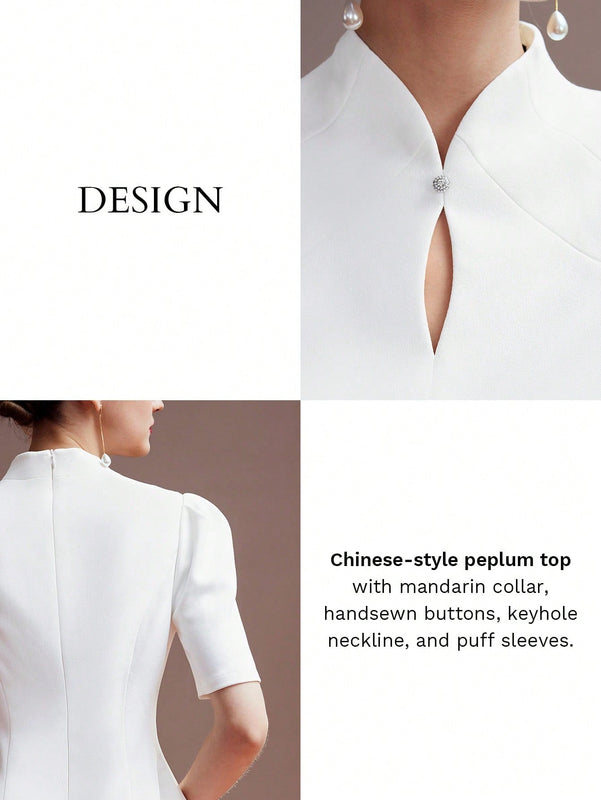 MOTF PREMIUM Blusa De Manga Abullonada Con Cuello En Ojal De Mujer Tejida