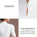 MOTF PREMIUM Blusa De Manga Abullonada Con Cuello En Ojal De Mujer Tejida