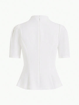 MOTF PREMIUM Blusa De Manga Abullonada Con Cuello En Ojal De Mujer Tejida
