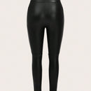 Clasi Pantalones PU De Cintura Alta Y Ajustados Para Mujer