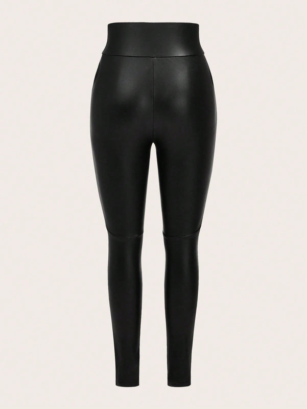 Clasi Pantalones PU De Cintura Alta Y Ajustados Para Mujer