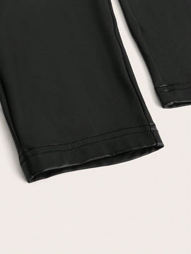Clasi Pantalones PU De Cintura Alta Y Ajustados Para Mujer
