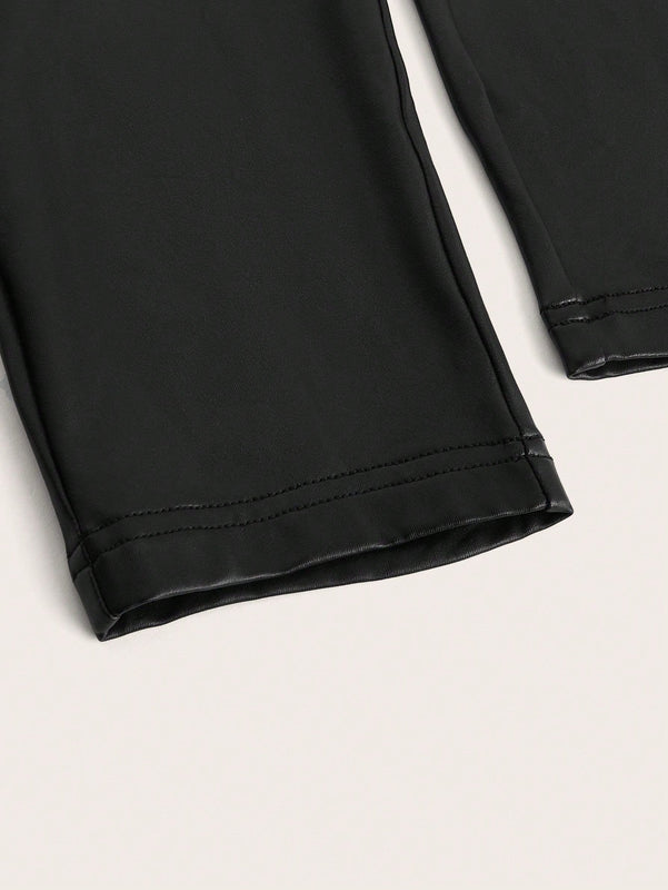 Clasi Pantalones PU De Cintura Alta Y Ajustados Para Mujer