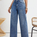 X SAMADHI  VCAY Jeans casuales de pierna recta para mujer con cintura alta y ajuste holgado lavado