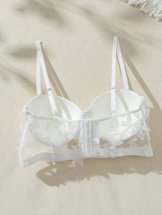 Sujetador De Encaje Con Apliques De Mariposa Para Mujer