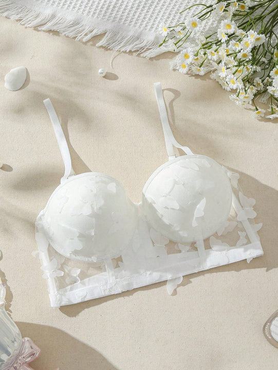 Sujetador De Encaje Con Apliques De Mariposa Para Mujer