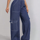 EZwear Jeans rectos versatiles para mujer con diseno de impresion digital en los bolsillos