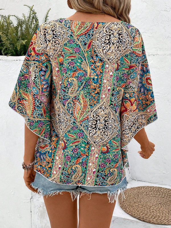 LUNE Camisa de verano para mujeres con estampado Paisley adecuada para festivales de musica