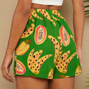 TRVLCHIC Pantalones cortos de talle alto y pierna ancha con estampado de frutas tropicales para vacaciones en primavera/verano