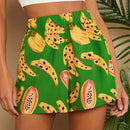 TRVLCHIC Pantalones cortos de talle alto y pierna ancha con estampado de frutas tropicales para vacaciones en primavera/verano