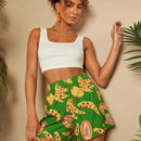 TRVLCHIC Pantalones cortos de talle alto y pierna ancha con estampado de frutas tropicales para vacaciones en primavera/verano
