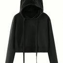 Ezwear sudadera corta con capucha unicolor para mujer