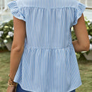 EMERY ROSE Top de peplum de blusa con volantes decorados y rayas casuales de verano