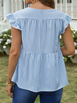 EMERY ROSE Top de peplum de blusa con volantes decorados y rayas casuales de verano