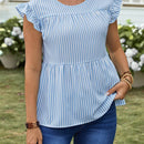 EMERY ROSE Top de peplum de blusa con volantes decorados y rayas casuales de verano