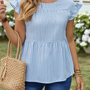 EMERY ROSE Top de peplum de blusa con volantes decorados y rayas casuales de verano