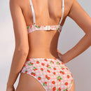Conjunto De Ropa Interior Con Ribetes De Encaje Y Empalme Con Estampado De Fresas