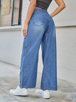 Essnce Pantalones de mezclilla para mujeres de moda y casuales de pierna ancha colgantes
