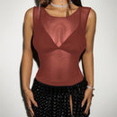 ICON Camiseta sin mangas ajustada con cuello redondo de malla transparente para el verano