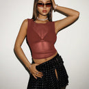 ICON Camiseta sin mangas ajustada con cuello redondo de malla transparente para el verano