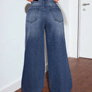 PETITE Jeans casuales de mezclilla para mujeres con pierna ancha, parche de estrella de cinco puntas y bolsillos