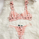 Conjunto De Sujetador Y Tanga Para Mujer Con Encaje Y Malla Y Con Aros