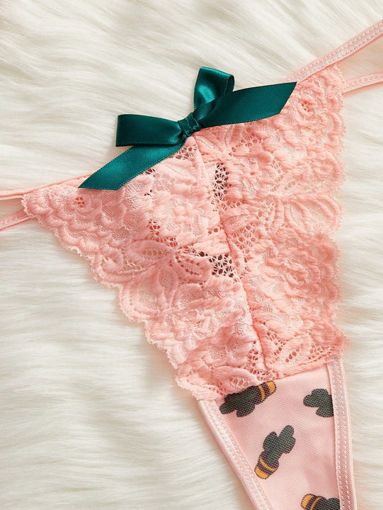 Conjunto De Sujetador Y Tanga Para Mujer Con Encaje Y Malla Y Con Aros