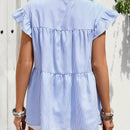 EMERY ROSE Blusa casual de verano con ribete de volantes decorados a rayas
