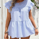 EMERY ROSE Blusa casual de verano con ribete de volantes decorados a rayas