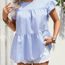 EMERY ROSE Blusa casual de verano con ribete de volantes decorados a rayas