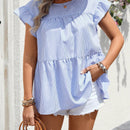 EMERY ROSE Blusa casual de verano con ribete de volantes decorados a rayas