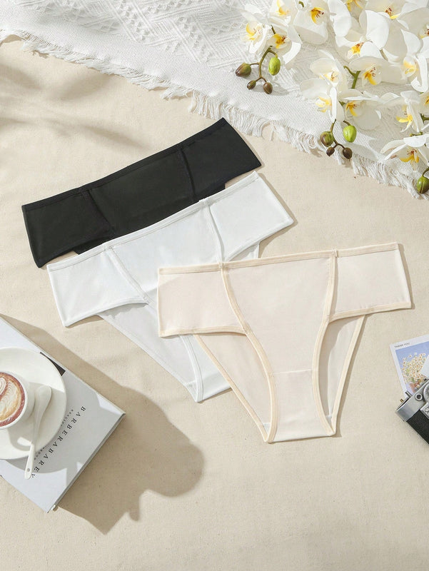 Pantalones Comodos De Triangulo Liso Para Mujeres, 3 Piezas/paquete