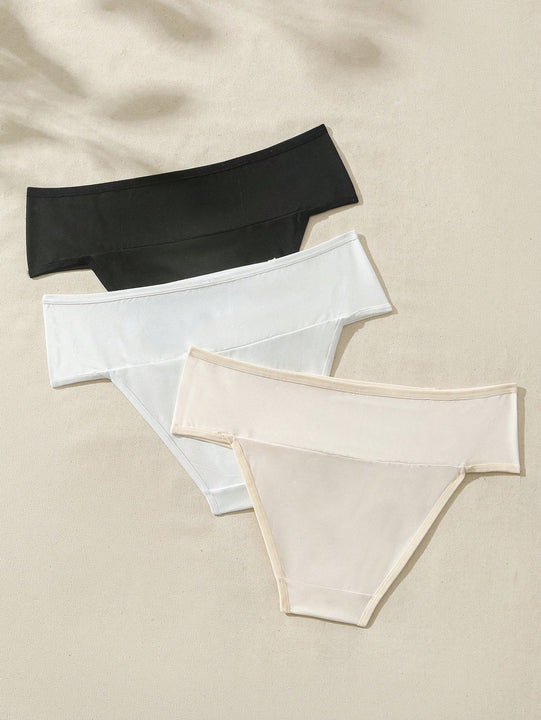 Pantalones Comodos De Triangulo Liso Para Mujeres, 3 Piezas/paquete