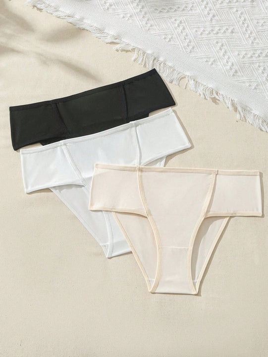 Pantalones Comodos De Triangulo Liso Para Mujeres, 3 Piezas/paquete