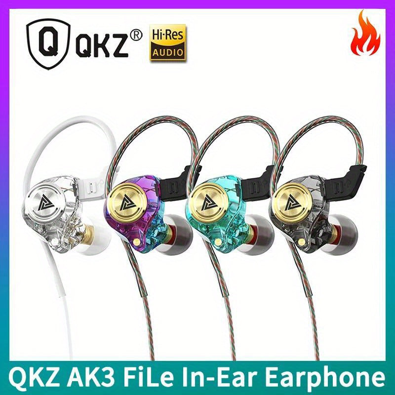 Auriculares internos QKZ AK3 FiLe de alta fidelidad, audífonos con cable y micrófono, cancelación de ruido con subwoofer, para gaming y música, plástico duradero, cable de 120 cm/47.24 pulgadas, diseño en colores vivos
