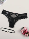 Conjunto de panty de tanga floral adornado de encaje sexy para mujer con ligas en muslos
