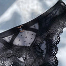 Conjunto de panty de tanga floral adornado de encaje sexy para mujer con ligas en muslos