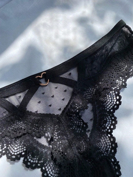 Conjunto de panty de tanga floral adornado de encaje sexy para mujer con ligas en muslos