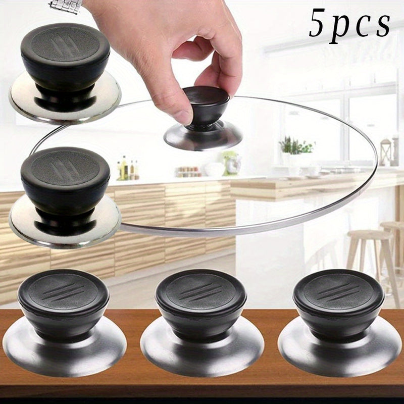 5 piezas de tapas de olla de acero inoxidable con asas antideslizantes - Cabezas de tapas de olla de vidrio universal, accesorios de cocina, resistentes al calor, tapas de cocina antideslizantes|Asas de acero inoxidable|Utensilios de cocina duraderos