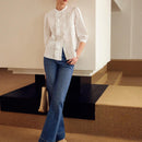 MOTF PREMIUM BLUSA UNICOLOR CON VOLANTES DE CINTAS, PLISADA CON DOBLADILLO
