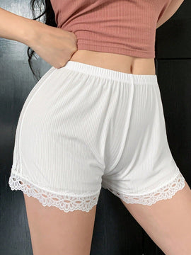 DAZY Pantalones cortos de seguridad de tela de rayas de pozo con ribete de encaje