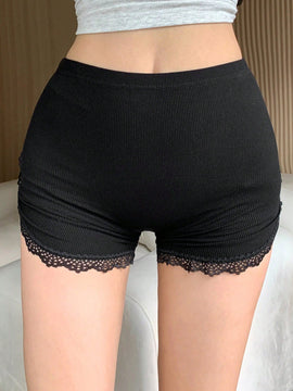 DAZY Pantalones cortos ligeros tejidos con encaje y seguridad para mujer