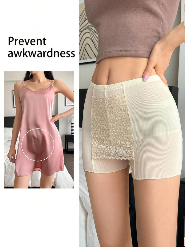 DAZY Shorts de seguridad anti-vaciamiento con area triangular de encaje patchwork