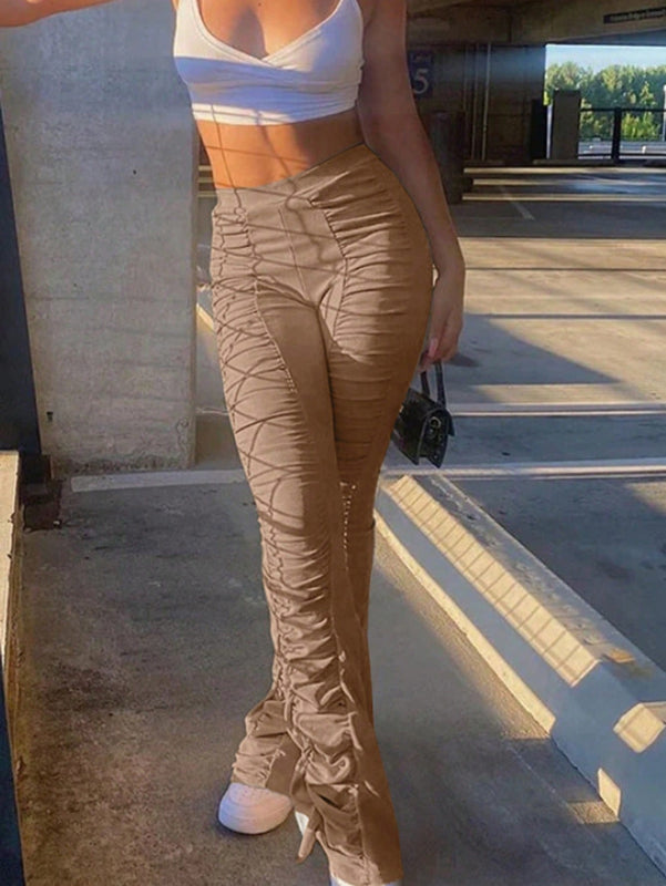 Essnce Pantalones Acampanados Plisados Casuales Para Damas Que Van A Acampar