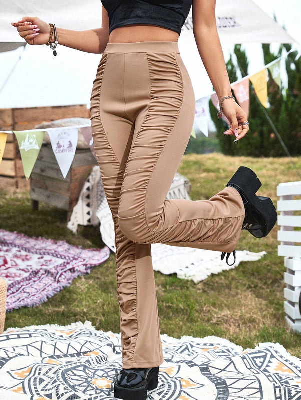 Essnce Pantalones Acampanados Plisados Casuales Para Damas Que Van A Acampar