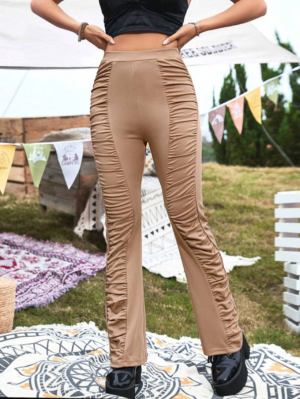 Essnce Pantalones Acampanados Plisados Casuales Para Damas Que Van A Acampar