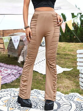 Essnce Pantalones Acampanados Plisados Casuales Para Damas Que Van A Acampar