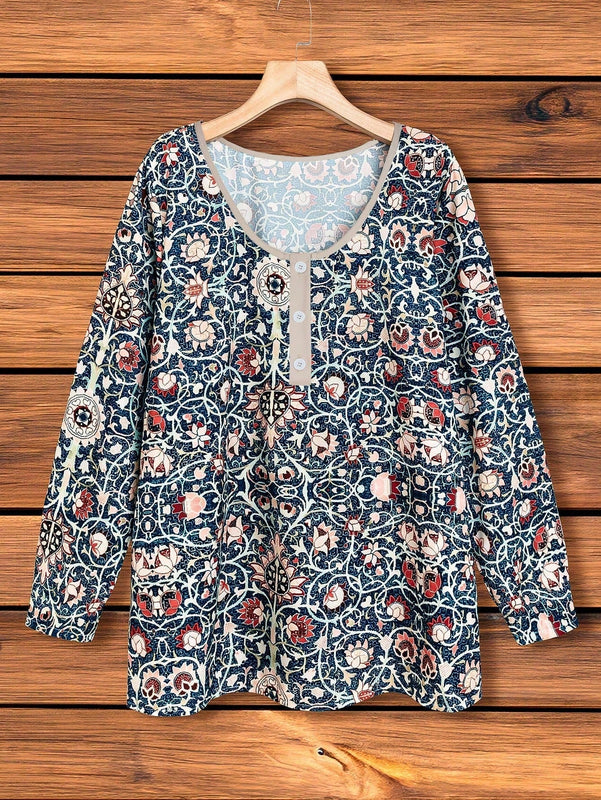 EMERY ROSE Camisa Estampada Con Botones Para Mujer, Perfecta Para El Verano