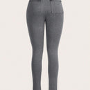 Slayr Pantalones largos informales de moda callejera para mujer con ajuste cenido, bolsillos traseros y aberturas en el dobladillo, color gris